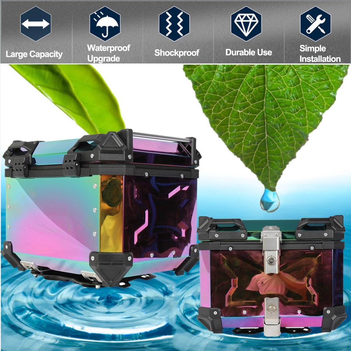 LGP Rainbow Aluminum Top Box – 45L Large Capacity, Universal Fit for All Motorcycles, Premium Color-Plated Finish