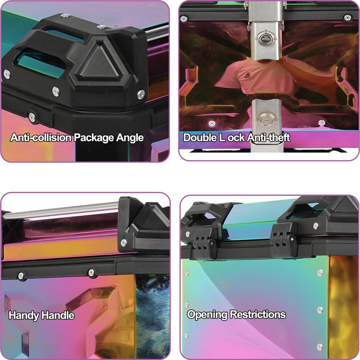 LGP Rainbow Aluminum Top Box – 45L Large Capacity, Universal Fit for All Motorcycles, Premium Color-Plated Finish