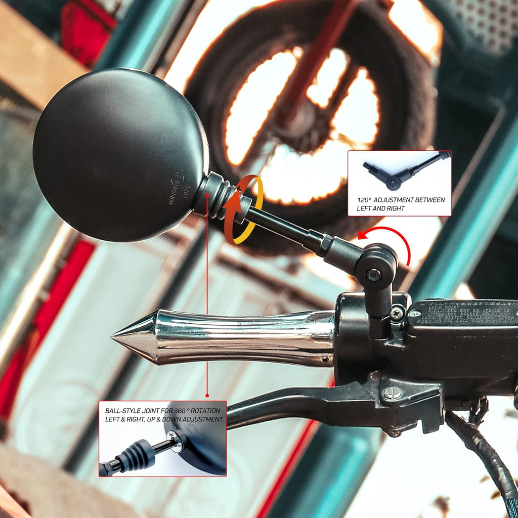SPIKI CF Touring Mirrors (Pair) - 360-Degree Foldable Rear-View Mirrors for a Wide Field of View - Universal Fit for Most Motorcycles