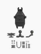 Motorcycle phone mount kit with HJC logo, multiple brackets and mounting hardware