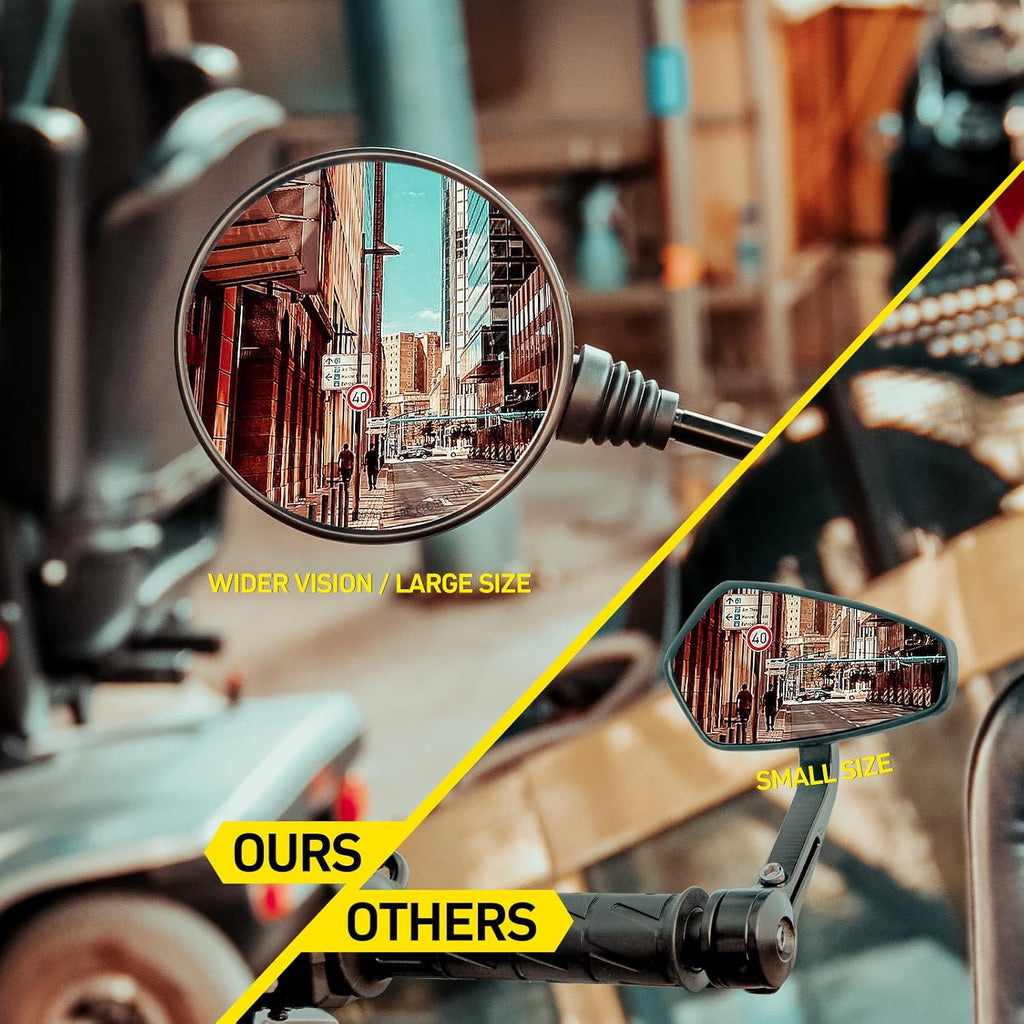 SPIKI CF Touring Mirrors (Pair) - 360-Degree Foldable Rear-View Mirrors for a Wide Field of View - Universal Fit for Most Motorcycles