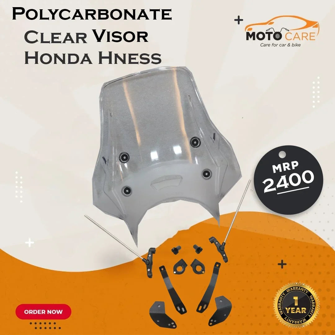 Polycarbonate clear visor for Honda Hness with mounting hardware, price and warranty details.
