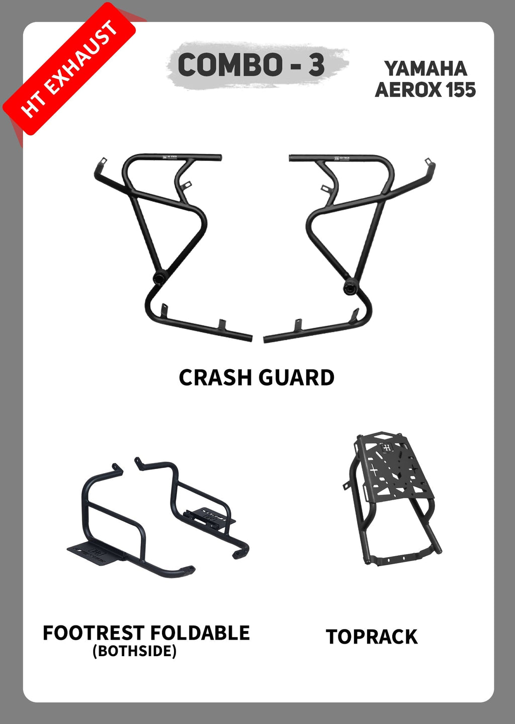 AEROX COMBO 3: Crash Guard, Foldable Footrest & Top Rack