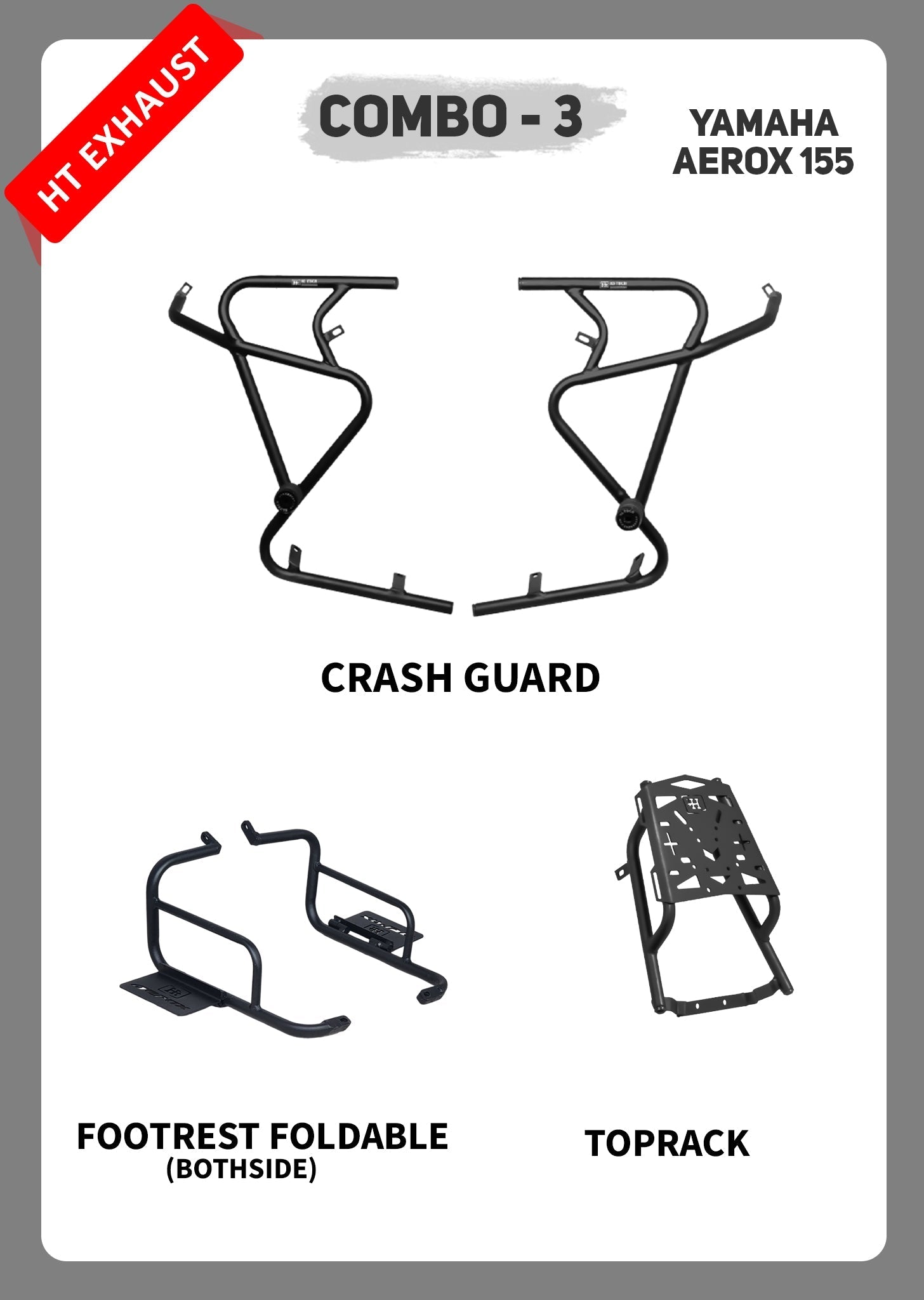 AEROX COMBO 3: Crash Guard, Foldable Footrest & Top Rack
