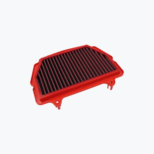 Motorcycle air filter with red frame on white background