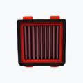 Rectangular motorcycle air filter with red frame and pleated mesh element