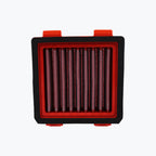 Rectangular motorcycle air filter with red frame and pleated mesh element