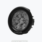 Round LED auxiliary motorcycle light with six bulbs, black housing, LYCAN branding