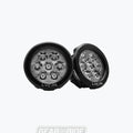 Pair of round auxiliary LED motorcycle lights with six bulbs, black housing, 'LYCAN' label.