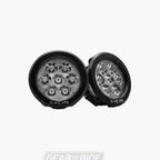 Pair of round auxiliary LED motorcycle lights with six bulbs, black housing, 'LYCAN' label.
