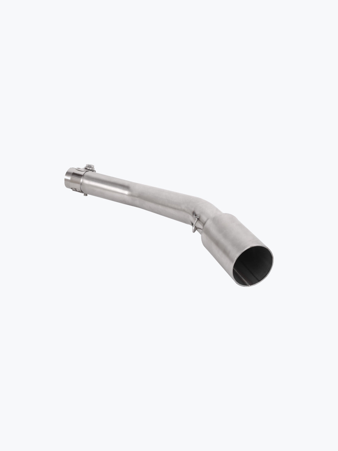 Motorcycle stainless steel exhaust bend pipe on white background