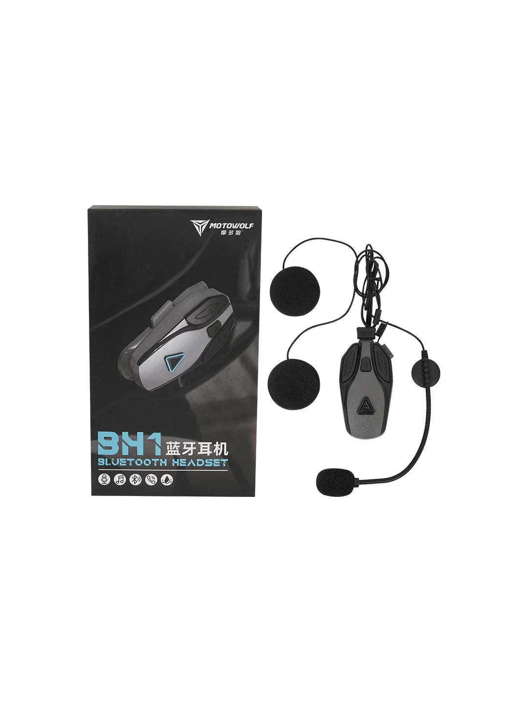 Motorcycle Bluetooth headset BH1 with microphone and speakers, product box included