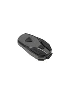 Grey motorcycle Bluetooth headset with control buttons on white background