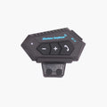 Black BT12 wireless earphone controller with call, volume buttons, isolated on white