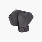 Black motorcycle accessory mount with textured surface on white background