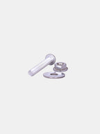 Stainless steel bolt, washer, and nut set on white background, motorcycle hardware