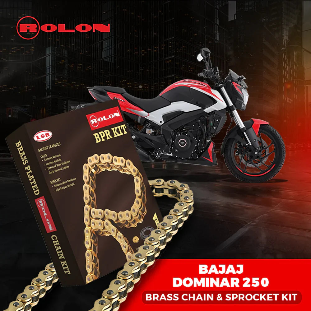 Bajaj Dominar 250 Rolon Brass Chain & Sprocket Kit - High-Performance Drive Chain & Sprocket Upgrade