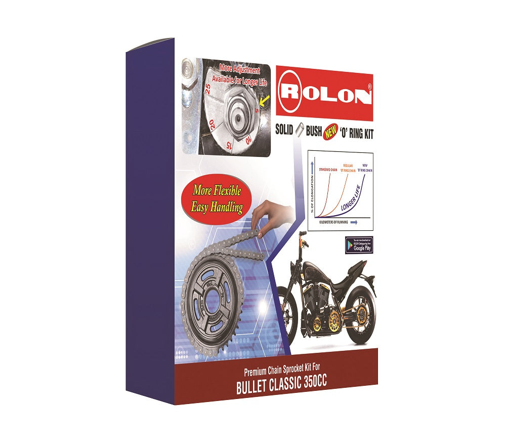 Royal Enfield Classic 350 double disc Gunmetal Grey Signals 350 Rolon chain sprocket kit