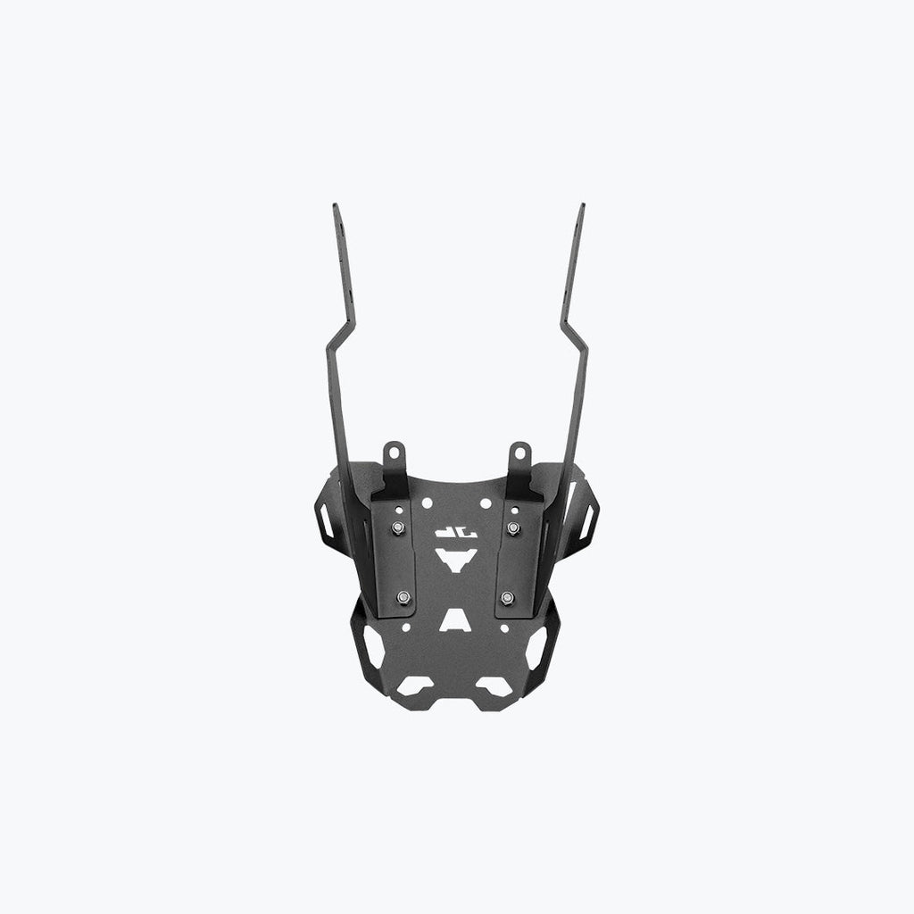 Motorcycle luggage carrier rack, black metal, isolated on white background