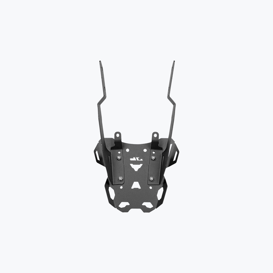 Motorcycle luggage carrier rack, black metal, isolated on white background