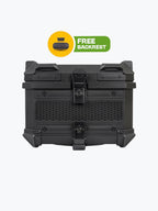 Black motorcycle top case with honeycomb texture and free backrest offer