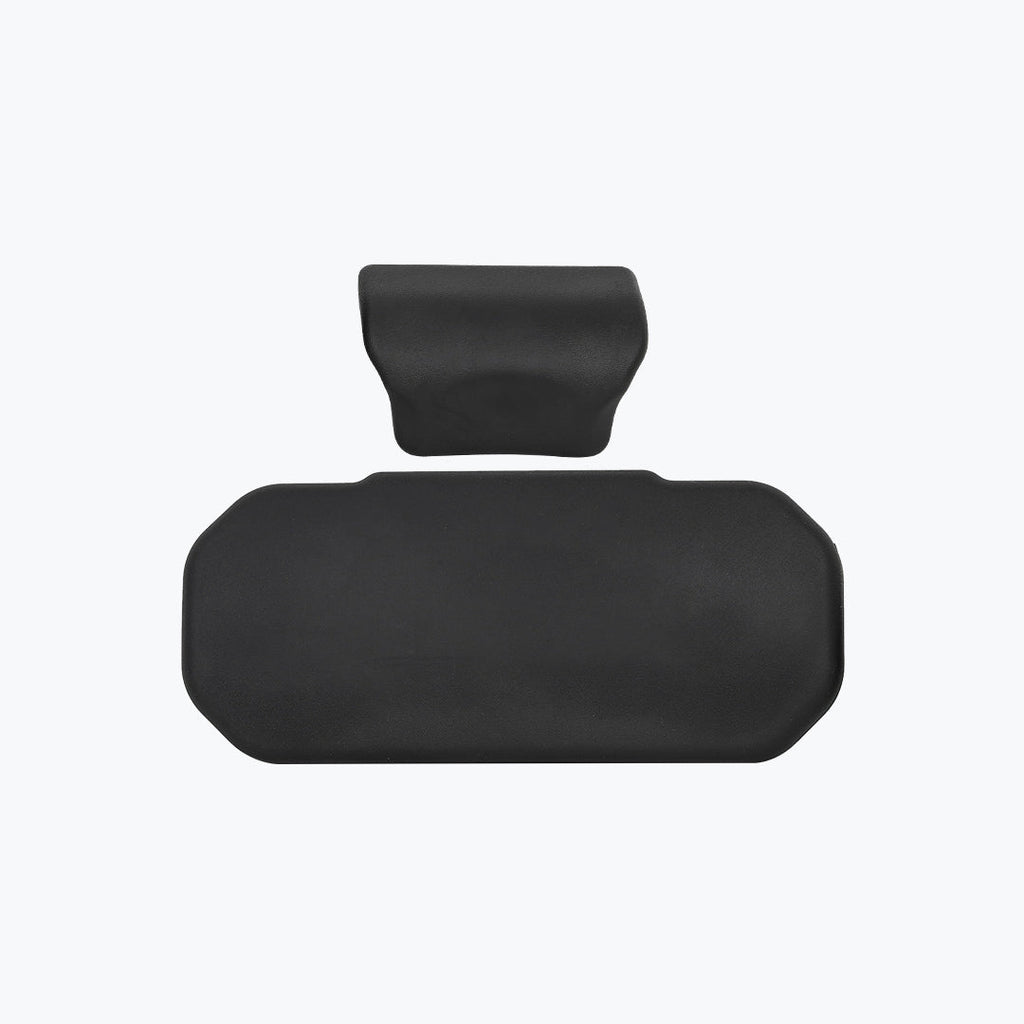 Black motorcycle top box with backrest pad on white background