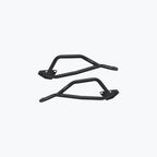 Pair of black motorcycle crash guard bars on a white background