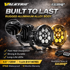 66BHP Valkyrie 4.5" Ultra Vision Auxiliary Light – 120W, High/Low Beam, Amber DRL, 13,200 Lumens, IP68 Waterproof