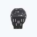 Black motorcycle skid plate with ventilation slots, shown on a plain background