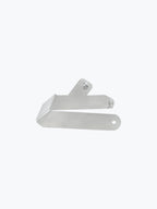 Stainless steel motorcycle exhaust bracket with bolts on white background