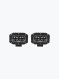 Pair of rectangular LED oval motorcycle lights with black housing on white background