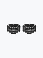 Pair of rectangular LED oval motorcycle lights with black housing on white background