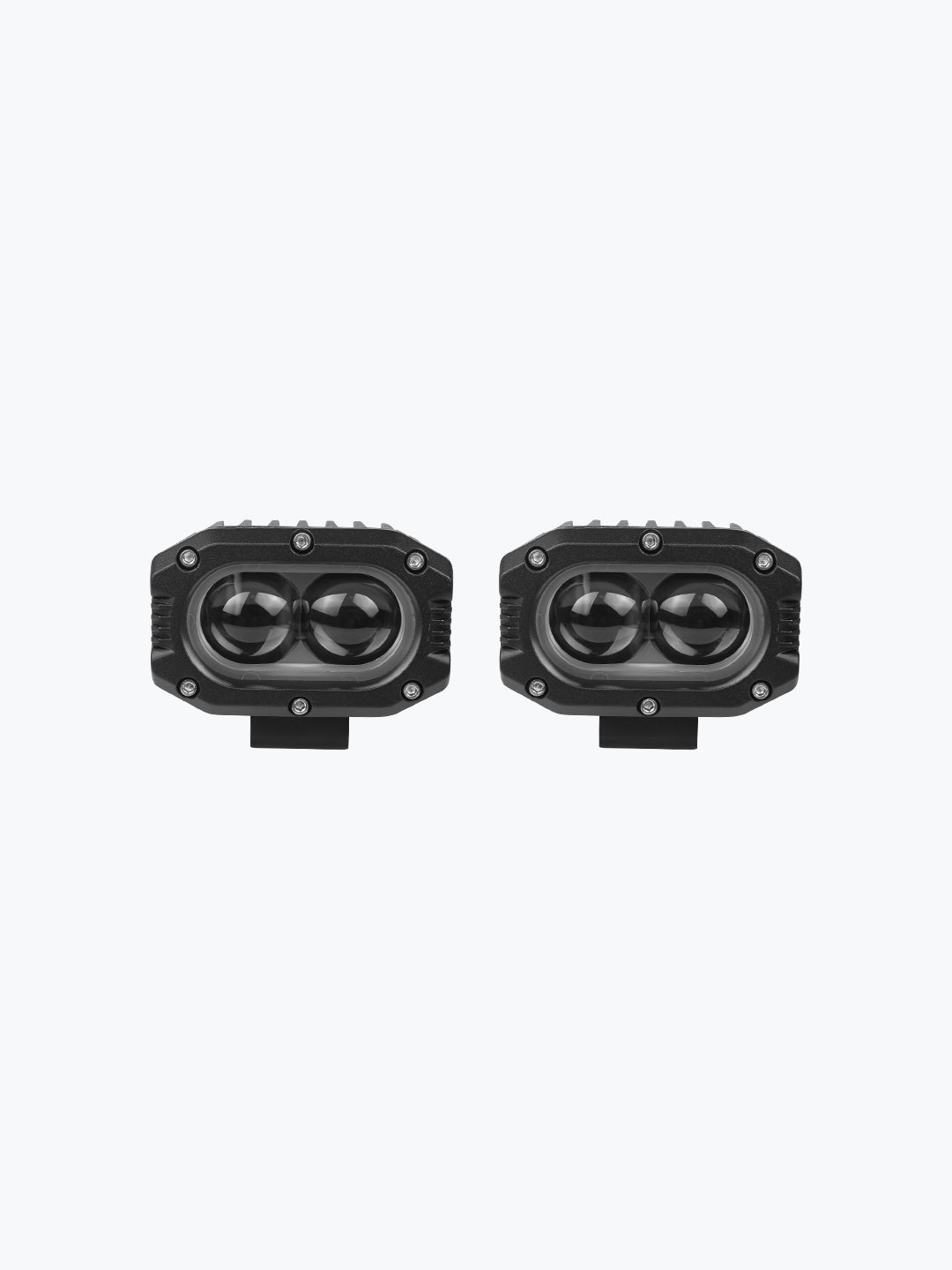 Pair of rectangular LED oval motorcycle lights with black housing on white background