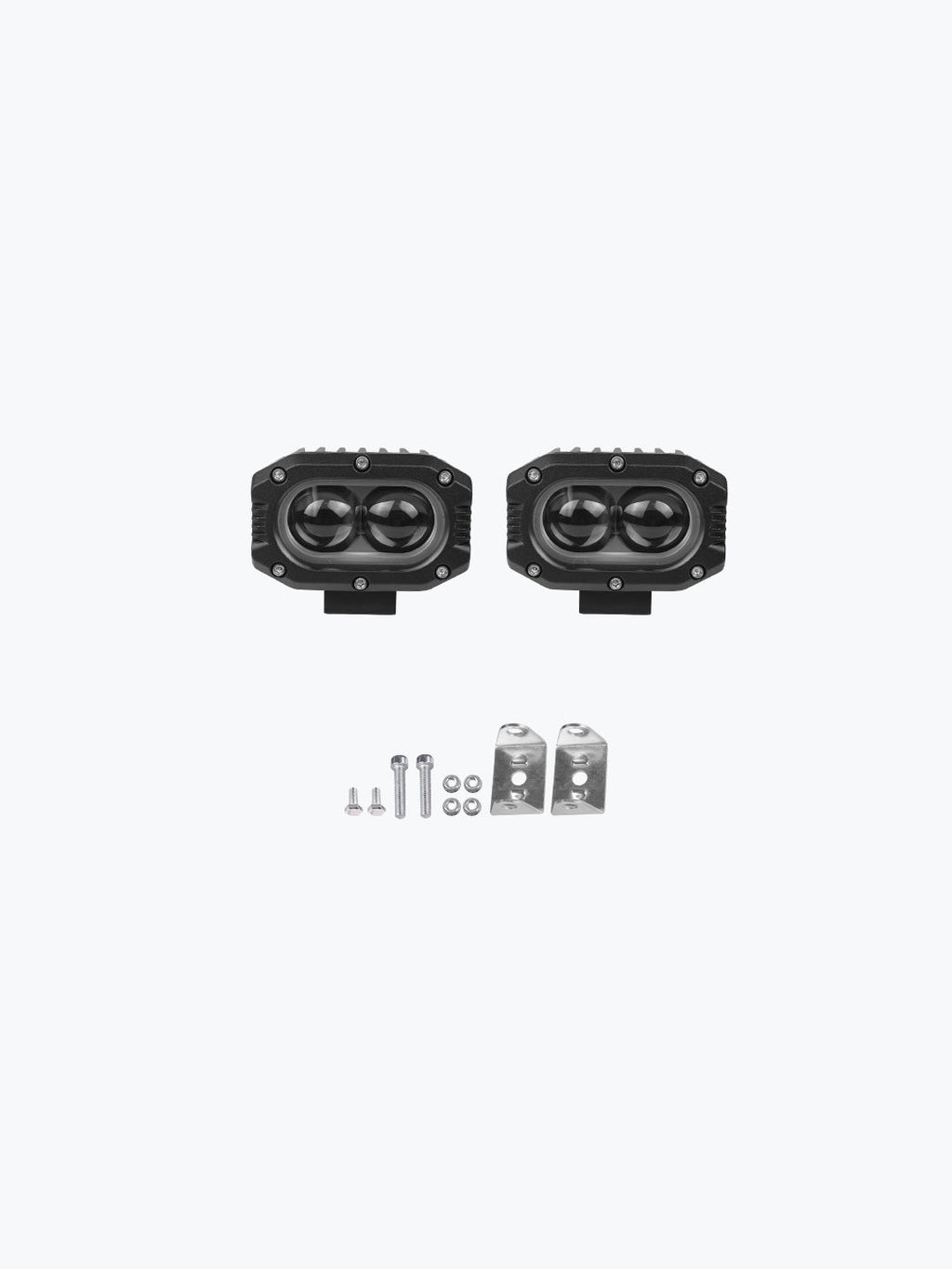 Pair of oval LED off-road driving lights with mounting brackets and hardware set