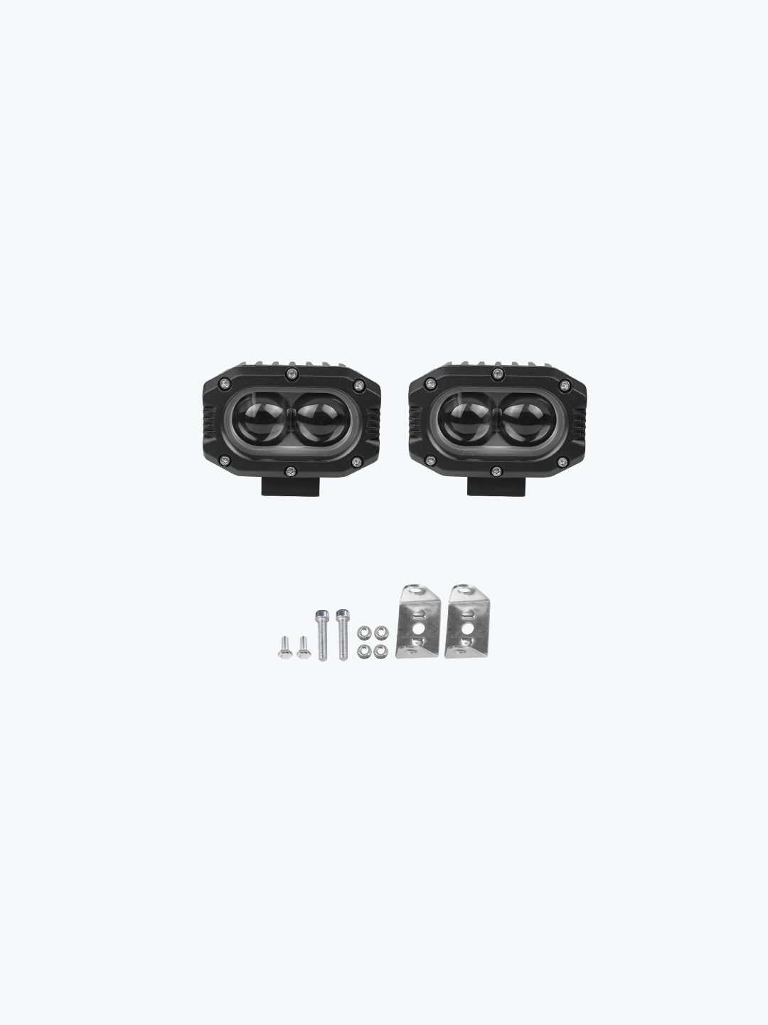 Pair of oval LED off-road driving lights with mounting brackets and hardware set
