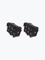 Pair of black 6-LED motorcycle fog lights with rugged, angular design on white background