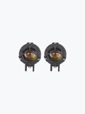 Pair of round LED motorcycle fog lights with black housings and yellow lenses
