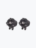 Pair of round black motorcycle LED fog lights with protective housing