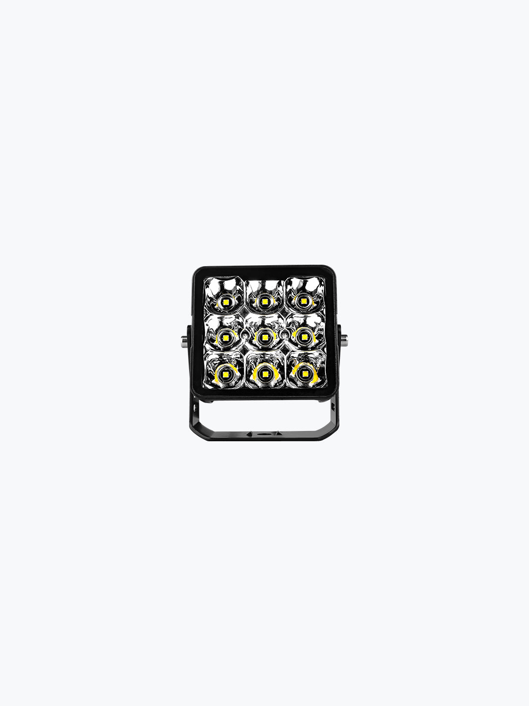Square bezel-less LED fog light with nine bright bulbs, vehicle accessory on white background