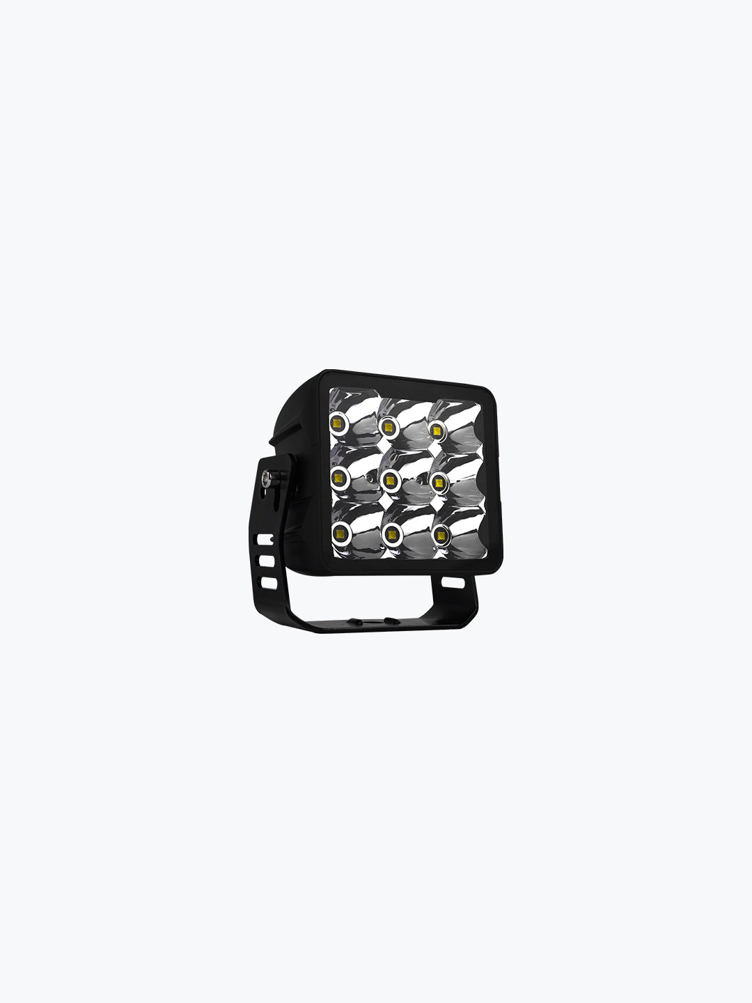 Square LED fog light with nine diodes and black adjustable mounting bracket