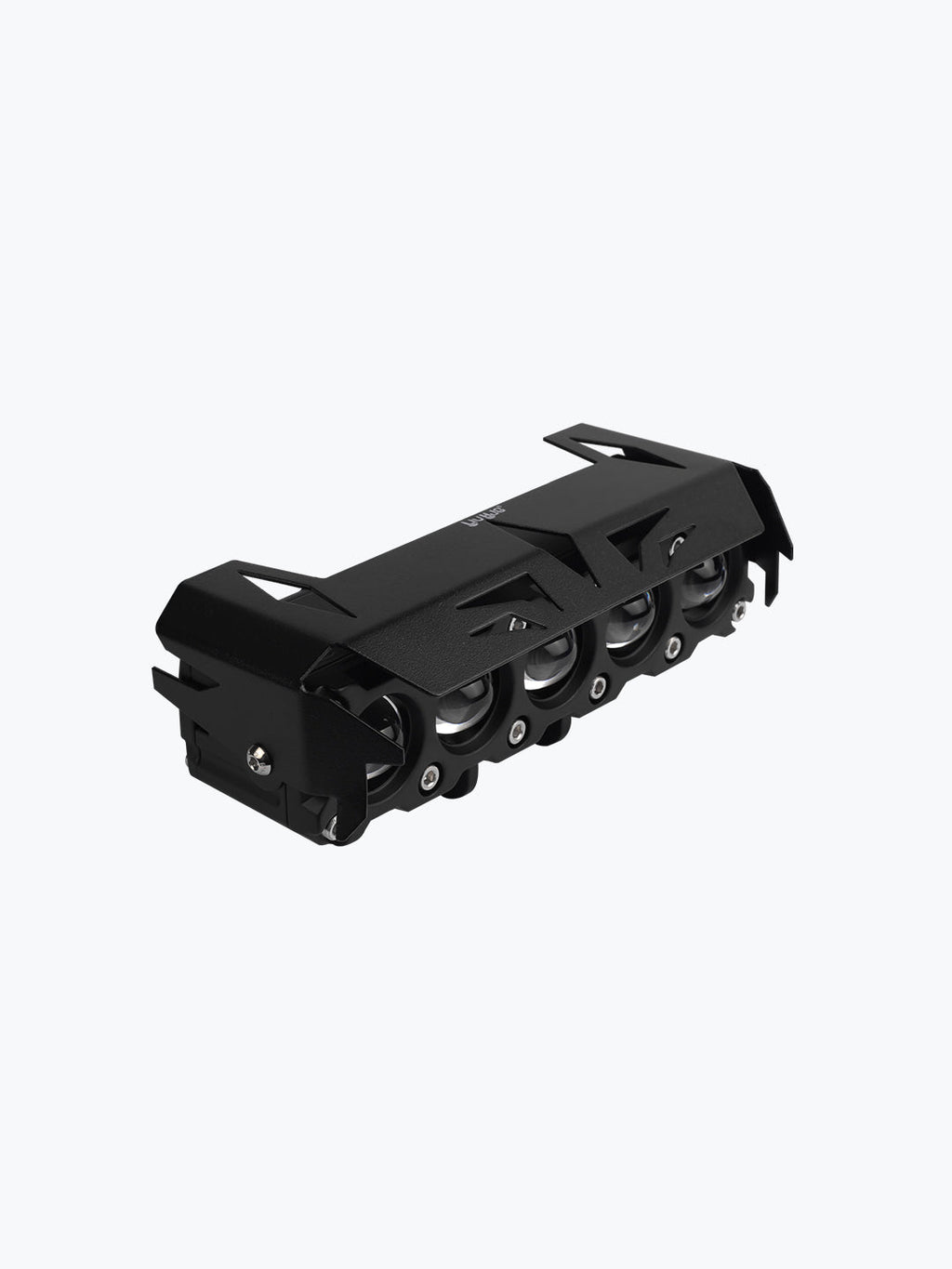 Black metal motorcycle light bar bracket with multiple mounting holes and rugged design