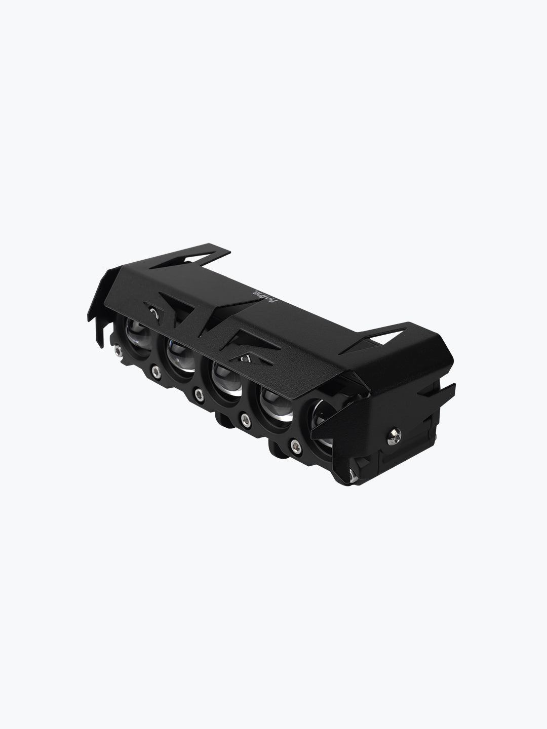 Black motorcycle LED light bar with rugged housing on white background