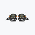 Pair of black motorcycle LED auxiliary fog lights with mounting brackets and wiring