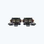 Pair of black LED motorcycle auxiliary lights with dual lenses and mounting wires