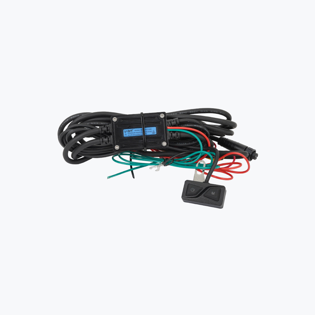 Motorcycle universal handlebar switch wiring harness with dual button controls