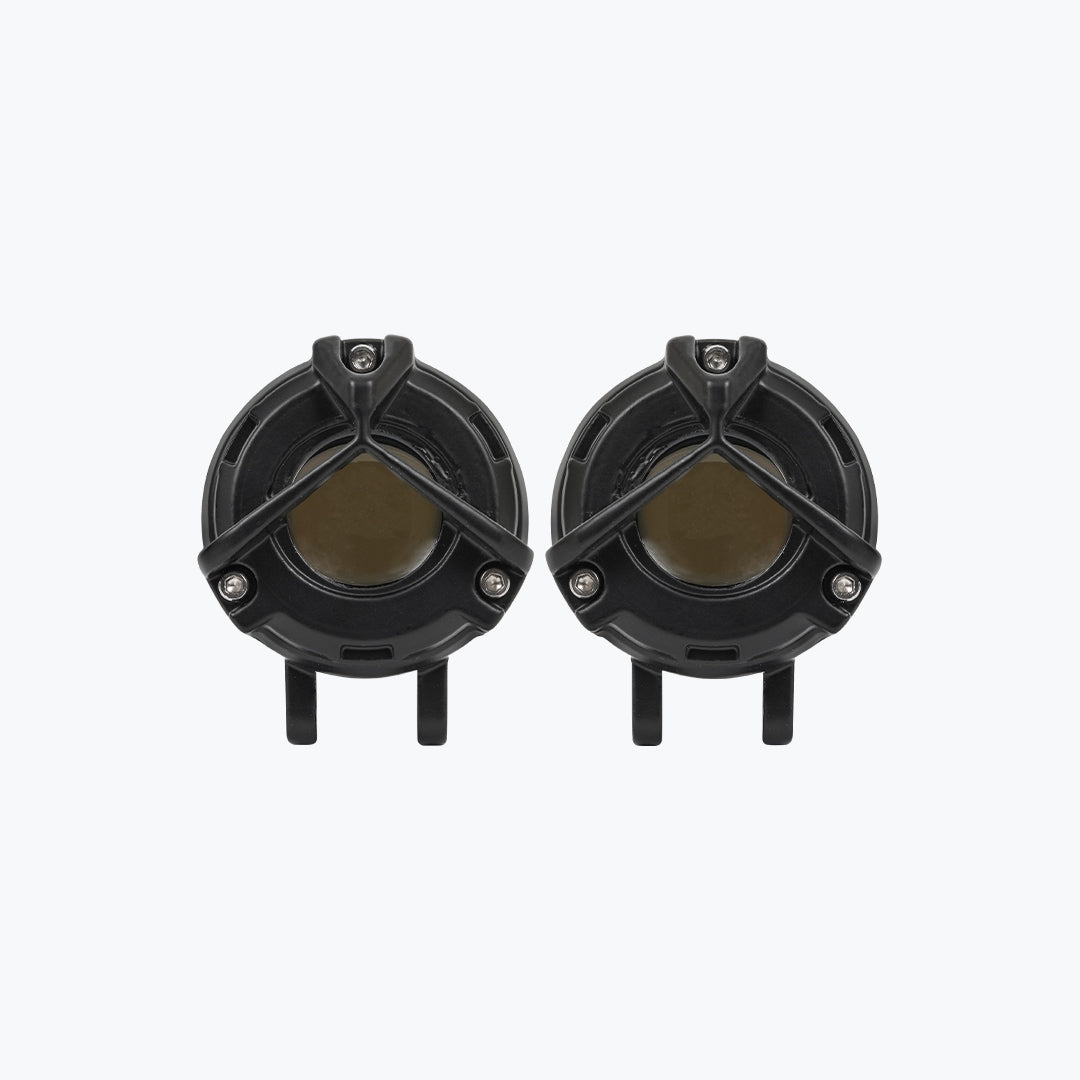 Pair of round black motorcycle auxiliary fog lights with protective grilles