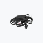 Motorcycle wiring harness with power switch and connectors on white background