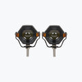 Pair of hexagonal motorcycle LED fog lights with mounting brackets on white background