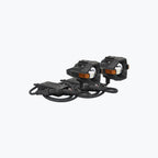 Pair of black motorcycle LED auxiliary lights with wiring and amber side markers
