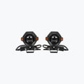Pair of black motorcycle LED auxiliary lights with mounting brackets and cables on white background